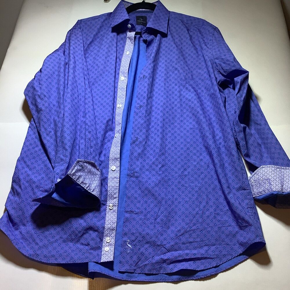 TailorByrd Blue Purple Pink Geometric Floral Long Sleeve Shirt Men's Size L